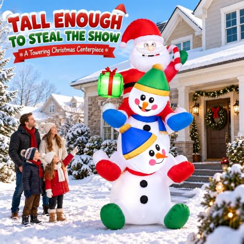 6.8 ft Santa on 2 Snowmen Inflatable Decoration with LED Lights