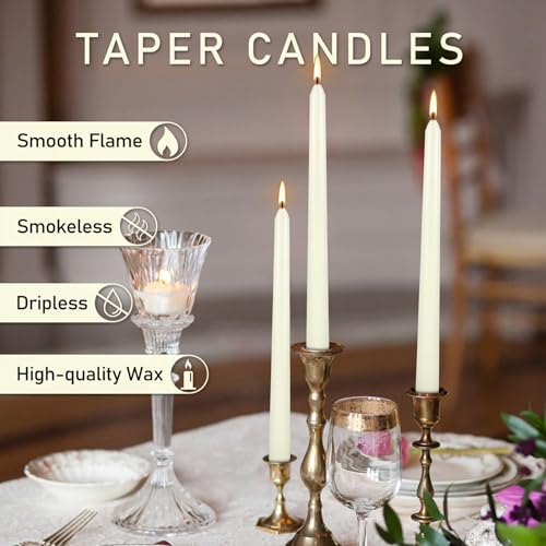 10-Inch Ivory Taper Candles Set - Unscented, Dripless, Smokeless, 100 Pack
