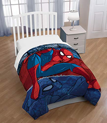 Kids Reversible Comforter - Super Soft Spiderman Twin Bedding, Blue Variation