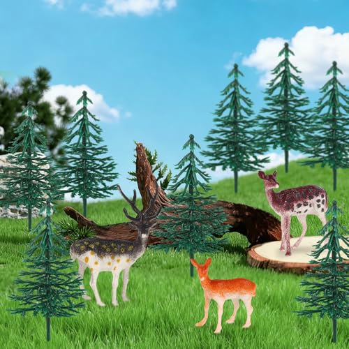 Hooqict Deer Christmas Tree Cake Toppers - 15Pcs Woodland Holiday Decorations
