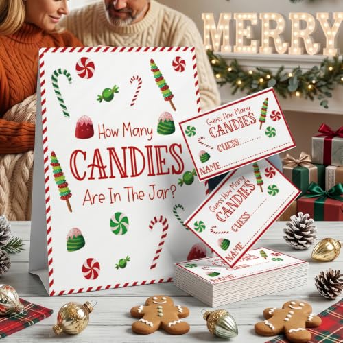 Christmas Guessing Game with Sign and 50 Cards - Holiday Party Activity