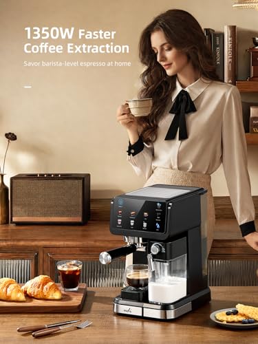 20 Bar Espresso Machine with 9 Presets & Milk Frother - Compact Coffee Maker