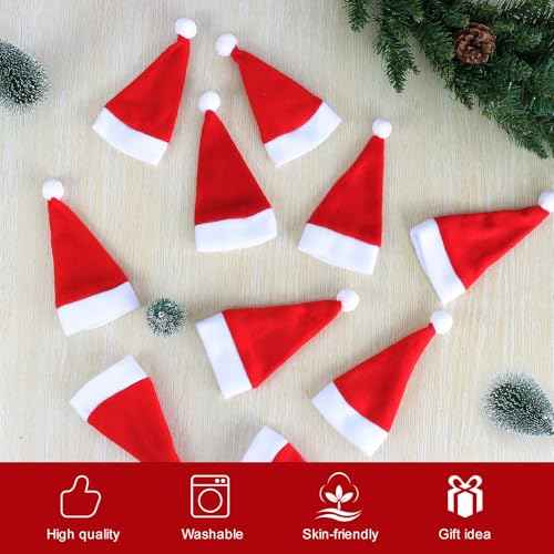 tonhui 20PCS Christmas Santa Hats Silverware Holders 6.5 x 3.3 Inch, Mini Santa Hat Tableware Decoration Christmas Party Dinner Table Flatware Decor