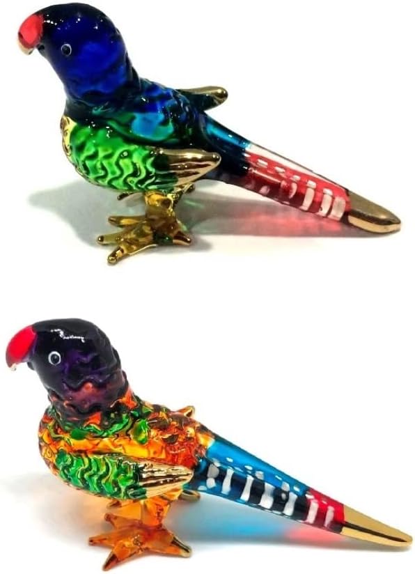 Miniature Blue Parrot Glass Figurine - Handmade Collectible for Dollhouses & Decor