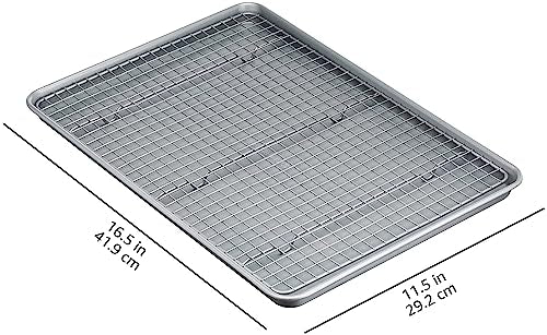 Amazon Basics Ceramic Nonstick Baking Sheets & Cooling Rack Set - Gray, Half Sheet Size, 2-Pack