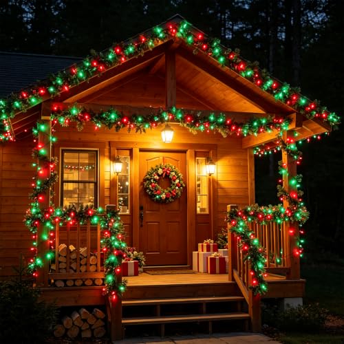 Watereem 2-Pack Battery Operated Christmas LED String Lights 50LED 16ft Red & Green with 8 Modes