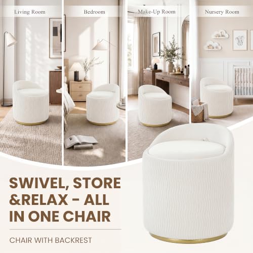 White Velvet Vanity Chair with Storage & 360° Swivel - Set of 1