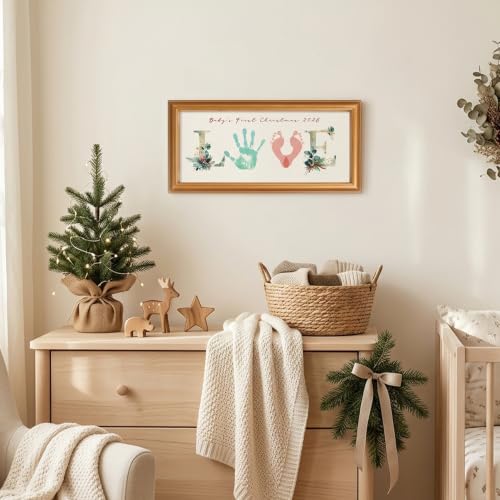 TwoDays Baby First Christmas Handprint Love Frame Kit - Gold MDF Display