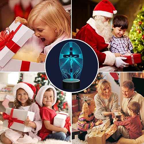 Attivolife Cross 3D Night Light, Jesus Catholic Illusion Hologram Lamp 16 Color Changing with Remote Control + Timer, LED Best Birthday Christian Gift for Religious Women Mothers Day Present