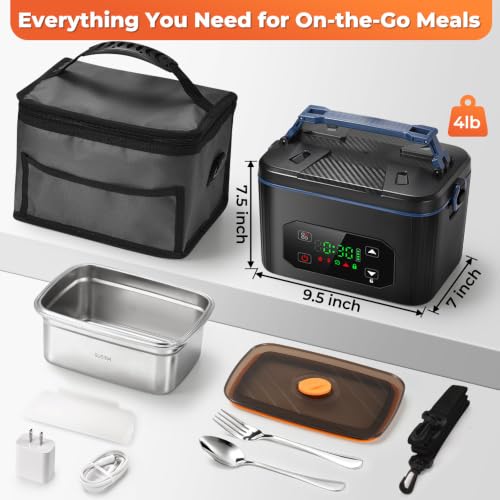 Battery Powered Heated Lunch Box with 24,000mAh Capacity & 3D 5-Side Heating