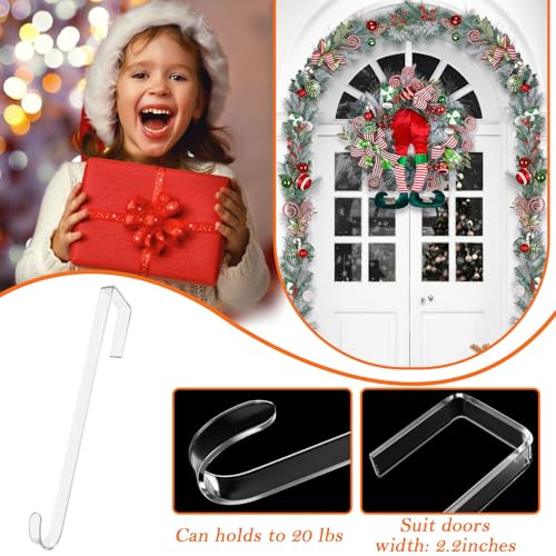 12 in Wreath Hangers - Clear Over The Door Hooks, 2 Pack Non-Scratch Hooks for Easter, Christmas, Halloween & Fall Wreath Decorations, Welcome Sign for Front Door