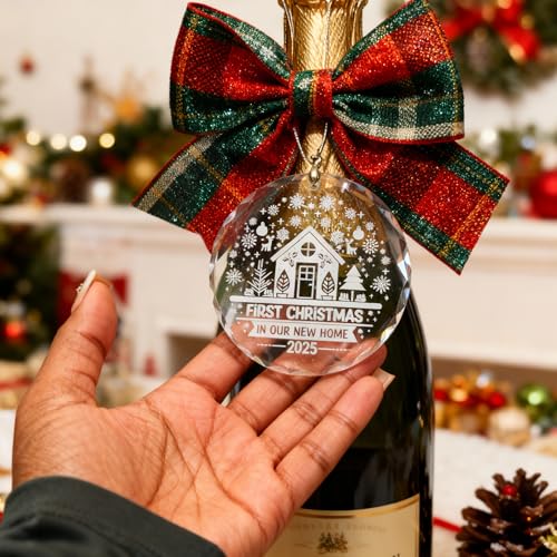First Christmas in Our New Home 2026 Glass Ornament - 3in Circular House Design | Ornaments by Design (Variation: Christmas Home 2025)
