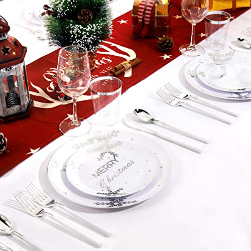 Silver Merry Christmas Snowflake Disposable Plates Pack of 2 | Elegant Holiday Tableware