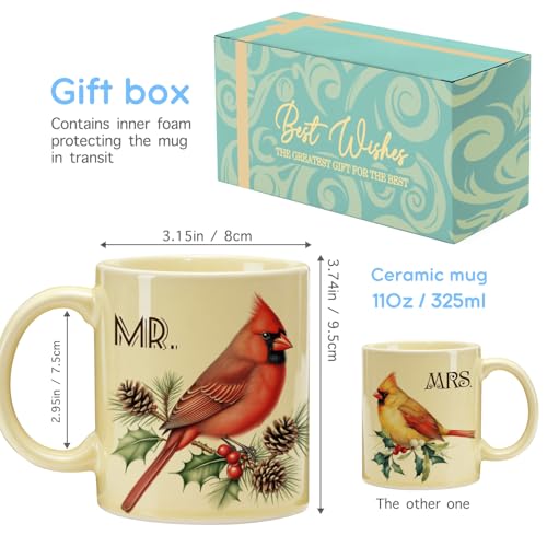 Couples Coffee Mug Set with Cardinal Design - Wedding & Anniversary Gift
