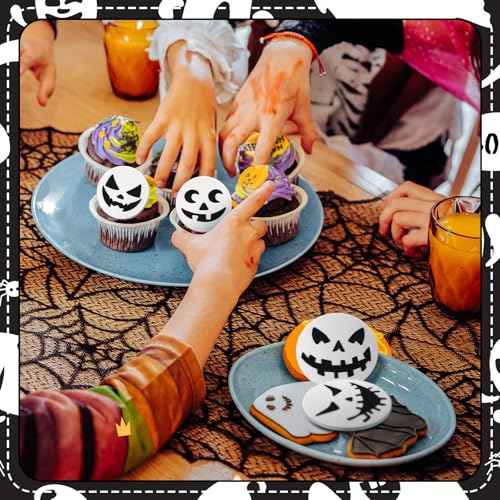 Amyhill 48 Pack Xmas Rings Cupcake Toppers Ghost Cake Decorations for Halloween Trick or Treat Cupcake Party Supplies Theme Party Haunted Home