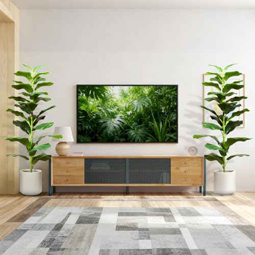 Artificial Fiddle Leaf Fig Tree Set - 35 Inch Indoor Outdoor Faux Plant with Pot, 2 Pack
