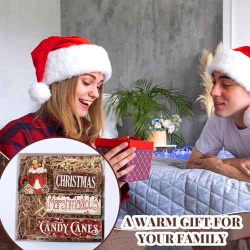 4 Pcs Christmas Hot Cocoa Table Decor Christmas Wooden Decorative Signage Hot Cocoa Tiered Tray Decor Xmas Centerpieces Farmhouse Wooden Block Set Xmas Table Sign for Home