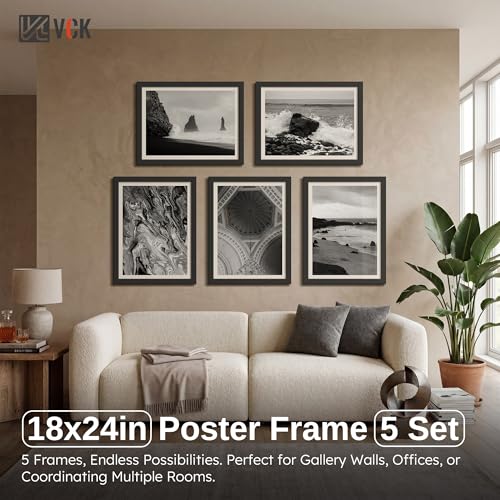 Black 18x24 Poster Frame Set - 5 Pack, Wooden Gallery Wall Frames