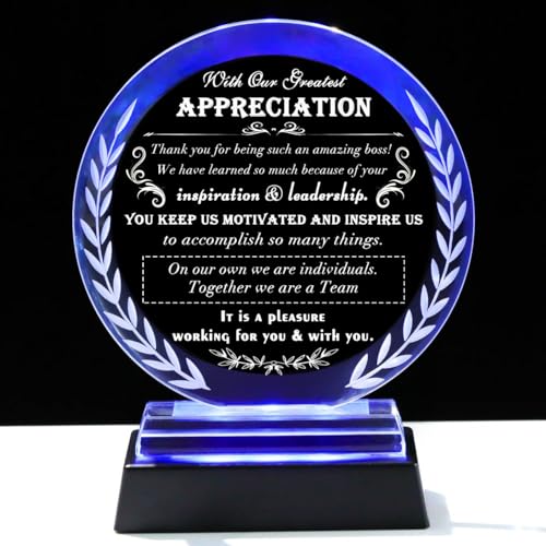 Boss Appreciation Gifts for Women Men with led Light - Great Boss Day Gifts for Best Boss Lady Desk Decoration Paperweight Present for Boss Leaving Retirement Birthday Christmas