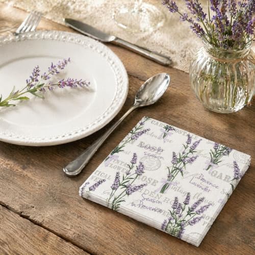 White Provence Lavender Botanical Decoupage Napkins 20-Pack for Wedding