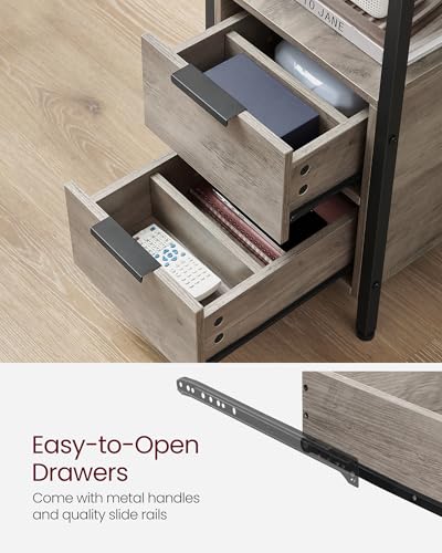 VASAGLE Slim Nightstand with Charging Station - Heather Greige + Ink Black, 23.6"D x 11.8"W