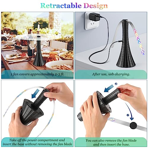 Adawook 6-Pack Rechargeable USB Fly Fans for Outdoor Tables - Black, Collapsible, Bug Repellent