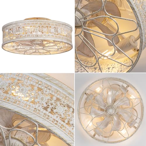 18-Inch Farmhouse Ceiling Fan with Light & Remote - White Gold Variation