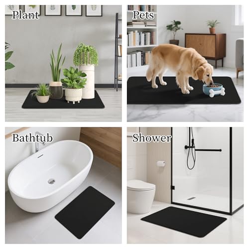 THMINS Black Stone Bath Mat 24x16 Inches Non-Slip Diatomaceous Earth Shower Rug