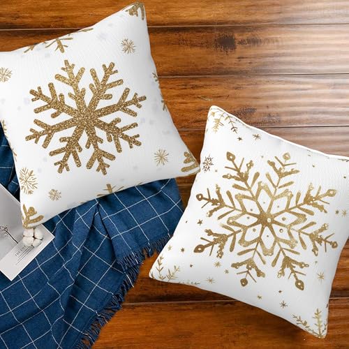 Naqiuli Snowflake with Gold Glitter Throw Pillow Covers Set of 2 18x18 Inches Christmas Decor