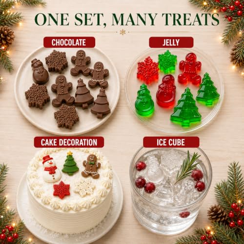 Christmas Silicone Molds 4-Pack Gingerbread Tree Snowflake Snowman Candy Chocolate Mold Set