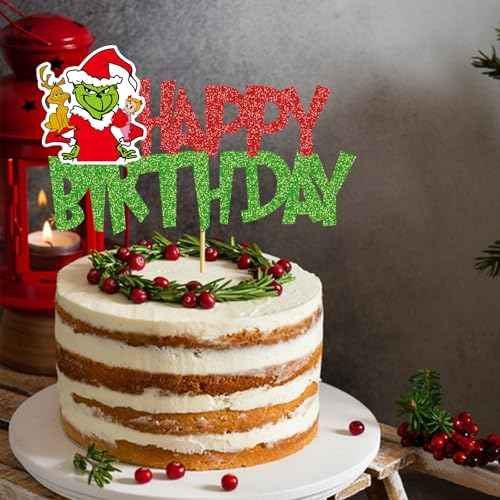 Christmas Happy Birthday Cake Topper Christmas Birthday Decorations Whoville Decorations Party Supplies