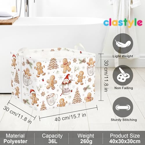 Clastyle Christmas Gingerbread Baby Laundry Hamper Snowflake Kid Storage Basket Boy Girl Gift Toy Box Collapsible Clothes Organizer Nursery Bin for Bedroom,White,40 * 30 * 30 cm
