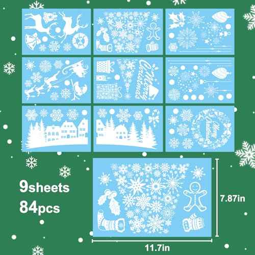 Christmas Window Stickers 146Pcs Christmas Window Clings - Double-Sided White House Tree Snowflake Decals Self Adhesive Windows Decoration for Xmas Holiday Winter Party 9 Sheets