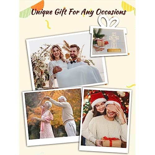 Ammonite Wedding Gifts, Cross Wooden Night Light, Decoration Lamp Husband and Wife Wedding Engagement Anniversary Valentine's Day Gifts for Couple Bride Groom, Newlywed Gifts His Hers