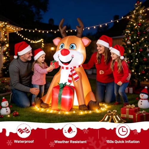EaseSky 5.2 ft Sitting Deer Christmas Inflatable with Gift, Indoor/Outdoor