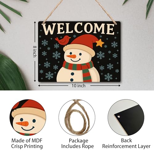 Rustic Snowman Welcome Wooden Sign - Christmas Yard & Porch Decor 10x8 Inch