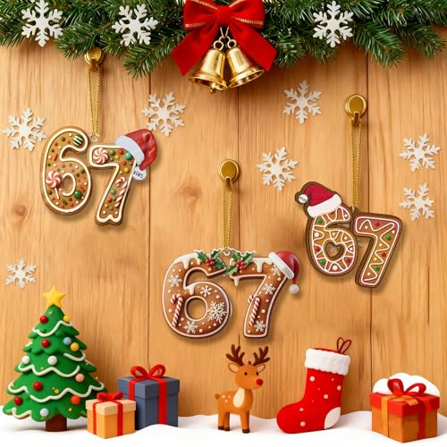 LHBMET 3Pcs Six Seven Christmas Ornament C — 67 Acrylic Meme Santa Tree Ornaments (Variation C)