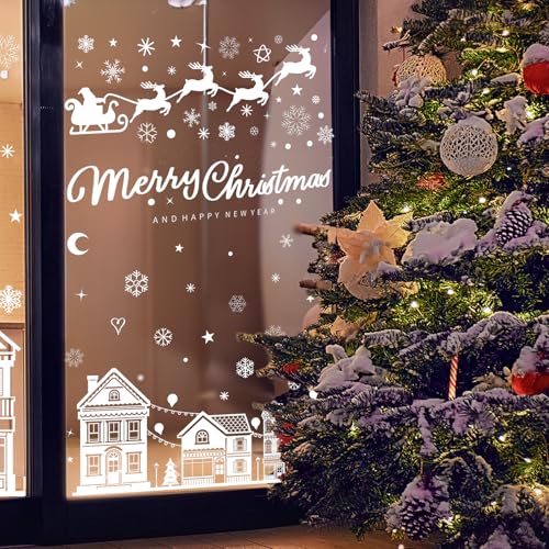 Large Christmas Window Clings 10 Sheets - Reusable PVC Snowflake Décals for Glass Windows, Mirrors, Doors