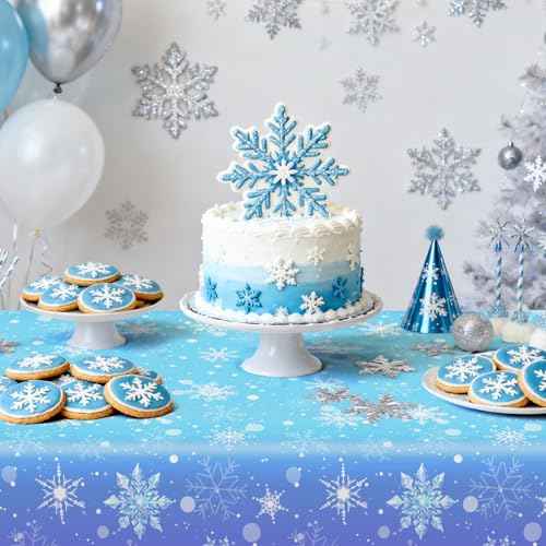 Snowflake Tablecloth 54 x 108 " Winter Wonderland Decorations 3 PCS Christmas Snowflake Table Cloth Purple Blue Plastic Tablecloths Frozen Disposable Table Cover for Xmas Birthday Holiday Party Decor