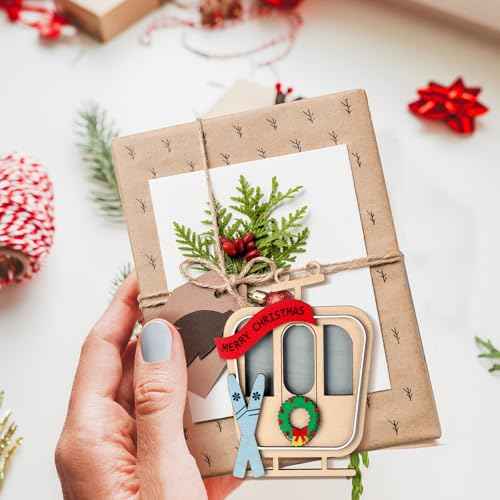 9 Foot Ski Lift Gondola Hanging Christmas Garland with Wooden Ski Ornaments and Cable Car Skier, Perfect for Home Party Decor