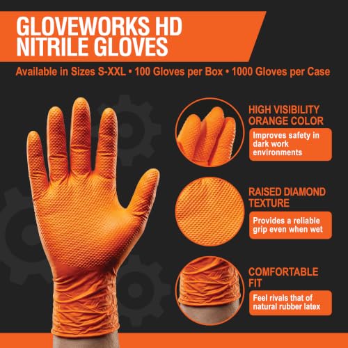 GLOVEWORKS Nitrile Disposable Gloves Orange XL 8 Mil - 300 Pack