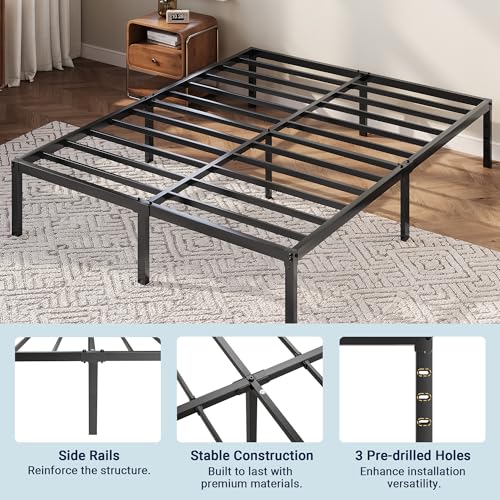 Full Size Metal Bed Frame with Storage - Black, 12 Inch Platform Bed with Under-Bed Space & Assembly