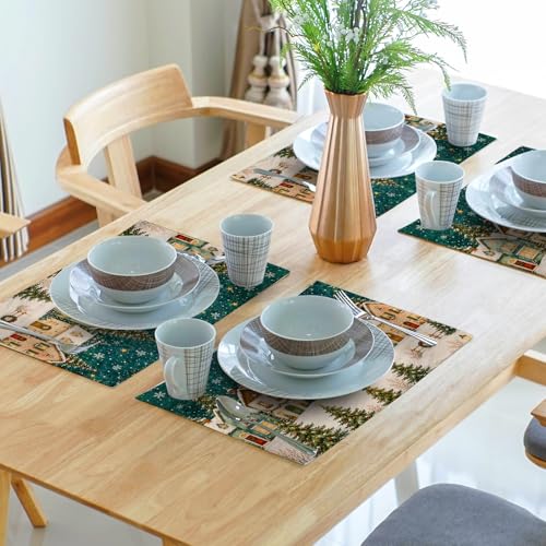 Giwawa Xmas Village House Placemats Set of 4 12x18 Inch Linen Winter Snowflake Decor