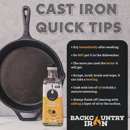 Backcountry Iron 12 Inch Pre-Seasoned Cast Iron Skillet - Large Round Cooking Pan