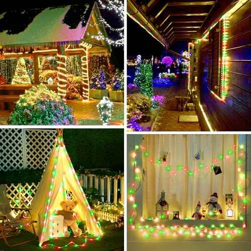 Minetom Rope Lights Outdoor, 33 FT String Lights with Plug, 100 LED Twinkle Christmas String Lights Indoor Bedroom, Waterproof Christmas Lights Outdoor, Rope Lights for Outside, Red and Green