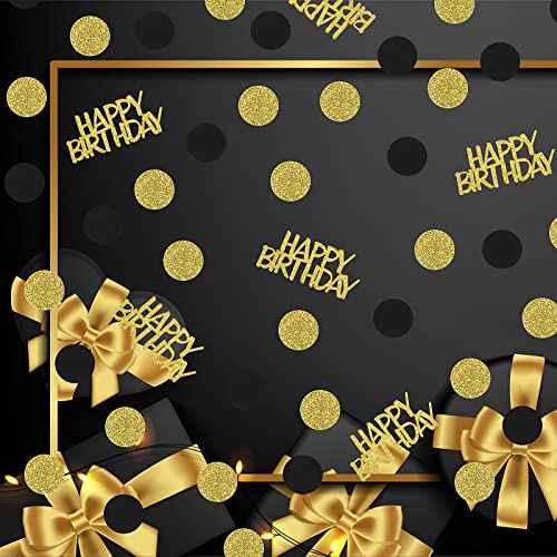 Happy Birthday Party Confetti for Table Glitter Black and Gold Birthday Table Confetti,Sprinkling Scatter Circle Dots Birthday Confetti Paper for Birthday Party Table Confetti Decorations (100 PCS)