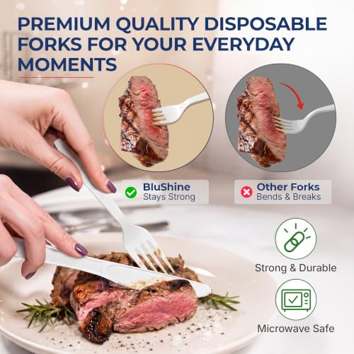 Heavy Duty Disposable Plastic Forks - 6-Inch Bulk Cutlery for Catering & Events - White, Engraved Handle