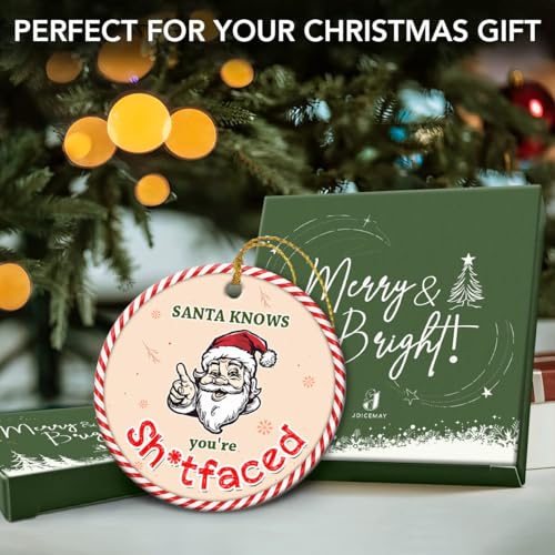 Funny Santa Ornaments 2025 - Santa Knows Hilarious Meme-Inspired Christmas Tree Decorations, Funny Gifts for Women Men Friends, Claus Ornaments for Christmas Tree - Round Ceramic Ornament