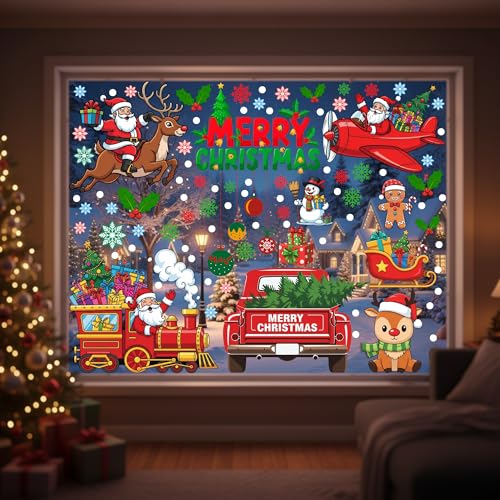 Christmas Window Clings Stickers | 350Pcs Christmas Clings Xmas Window Decals Decorations Indoor Outdoor Glass Snowflake Santa Claus Reindeer Penguin Snowman Accessories Decor Supplies