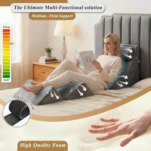 Grey 6-Piece Orthopedic Bed Wedge Pillow Set for Post-Surgery & Pain Relief